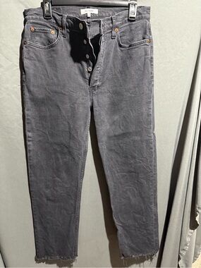 Re/Done Button-Fly Straight Leg Jeans - Charcoal Gray